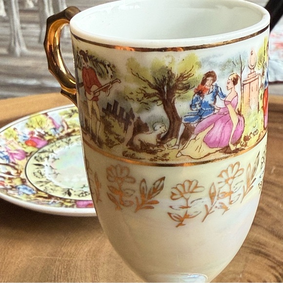 Vintage Japanese Lusterware Demitasse Pedestal Cup & Saucer Set - Sealy, Arnart? - Picture 10 of 15